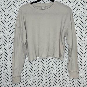 Aritzia TNA Waffle Knit Long Sleeve Crop Top beige Medium